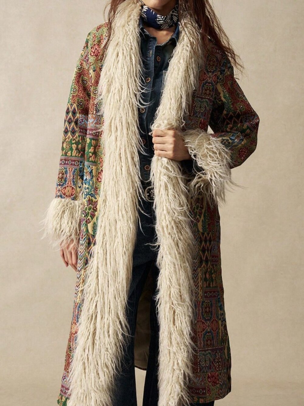 Multicolor Casual Women's Jacquard Faux Fur Coat - Picture 5 of 8